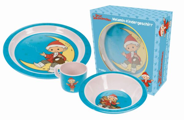 Trötsch unser Sandmännchen Kindergeschirr Set blau: aus Melamin mit Geschenkverpackung (Deutsch) Zubehör