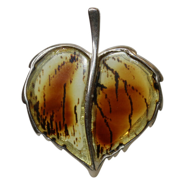 Amber Jewelry Pendant Leaf 925 Silver Socket