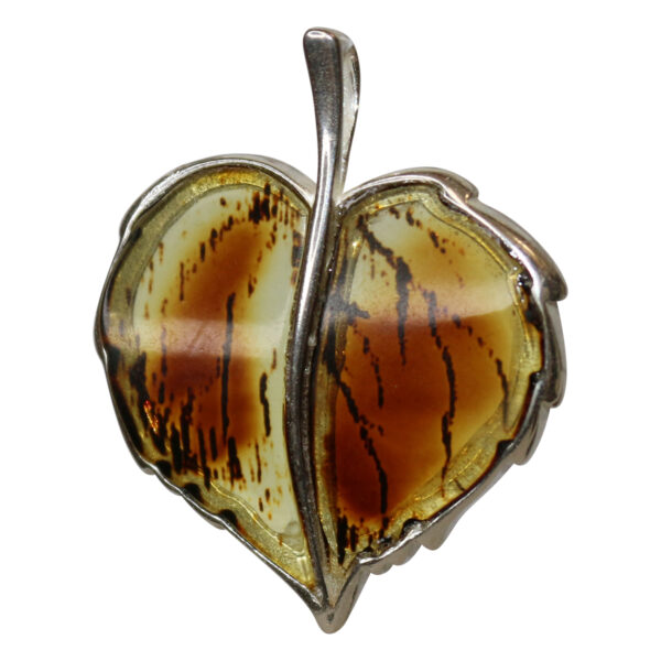 Amber Jewelry Pendant Leaf 925 Silver Socket