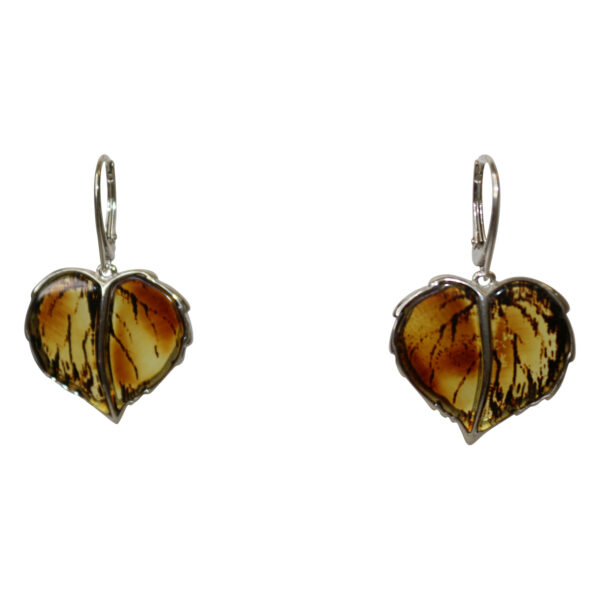 Amber Jewelry Earrings Leaf Couple 925 Silver Socket