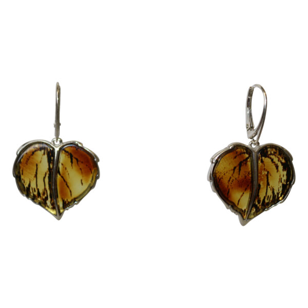 Amber Jewelry Earrings Leaf Couple 925 Silver Socket