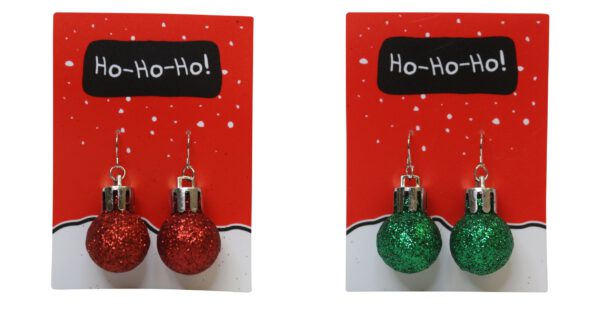 Christmas Earrings Christmas Ball Duo Red Green Glitter