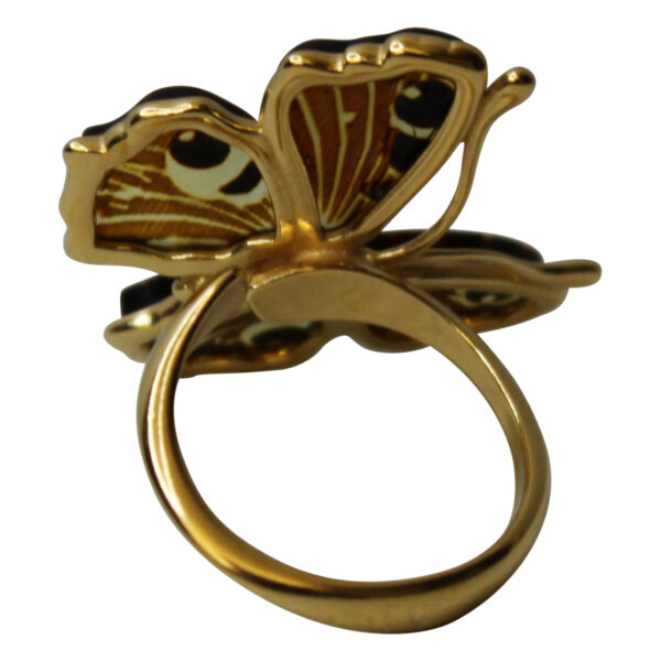 Bernstein Schmuck Ring Schmetterling 925 Silber Fassung vergoldet